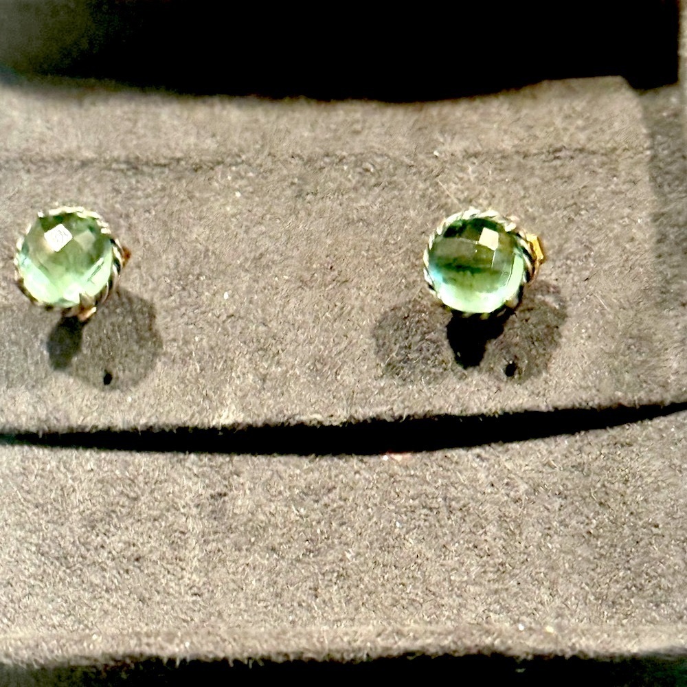 Delicate Green Gemstone Stud Earrings in Gold Setting